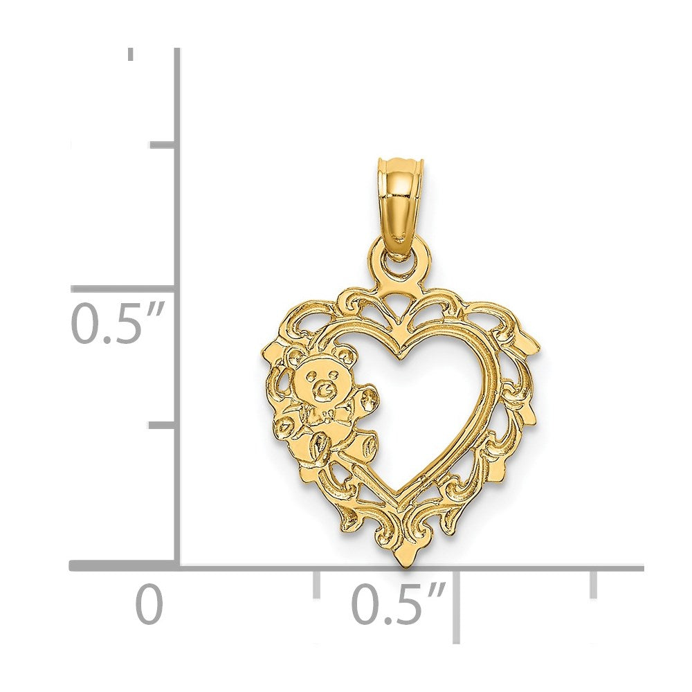 14K Yellow Gold Teddy Bear In Heart Charm