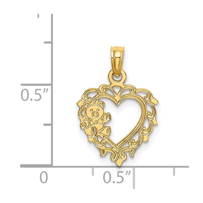 14K Yellow Gold Teddy Bear In Heart Charm