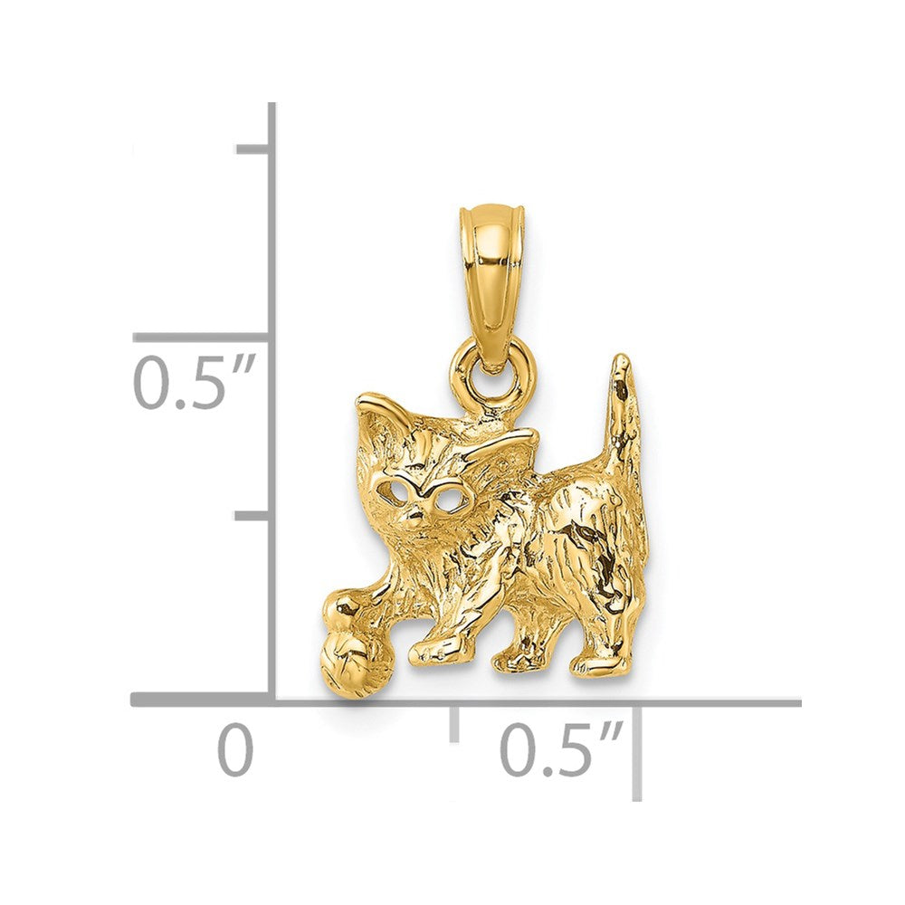 14K Yellow Gold Cat With Ball Charm