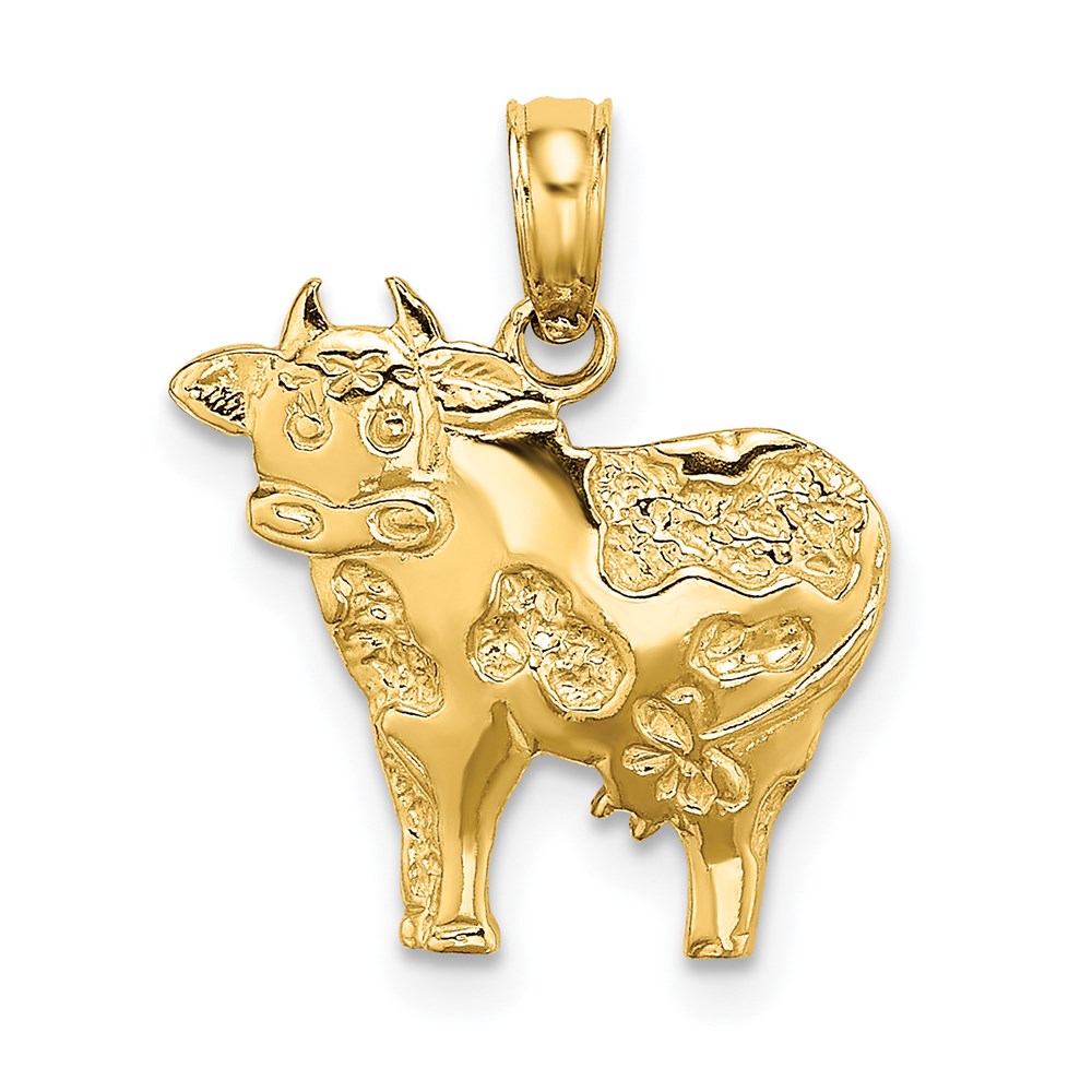14K Yellow Gold Polished Playful Cow Charm