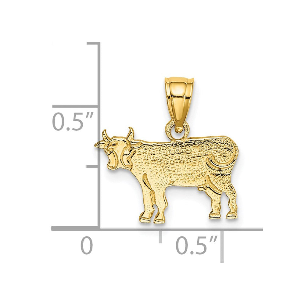 14K Yellow Gold Flat And Engraved Cow Charm