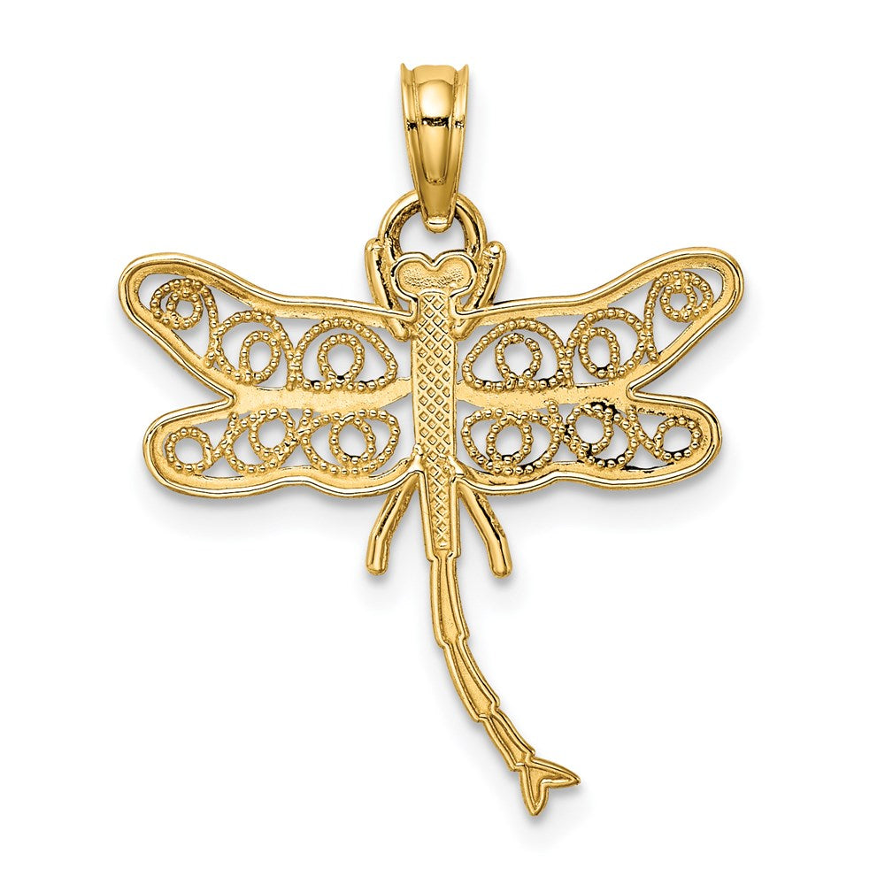 14K Yellow Gold Dragonfly W/Beaded Filigree Wings Charm
