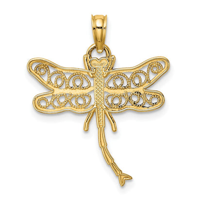 14K Yellow Gold Dragonfly W/Beaded Filigree Wings Charm
