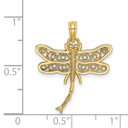 14K Yellow Gold Dragonfly W/Beaded Filigree Wings Charm