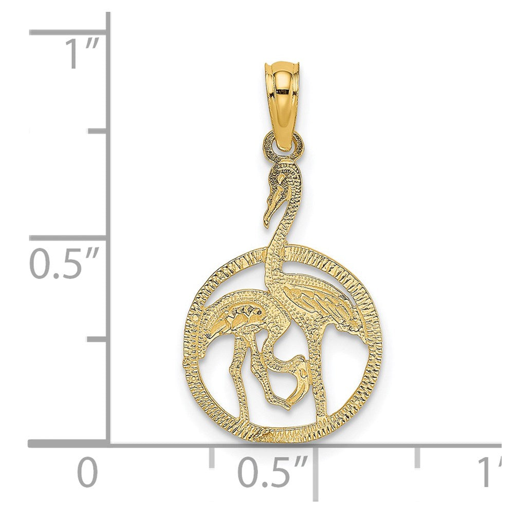 14K Yellow Gold Flamingos In Circle Charm