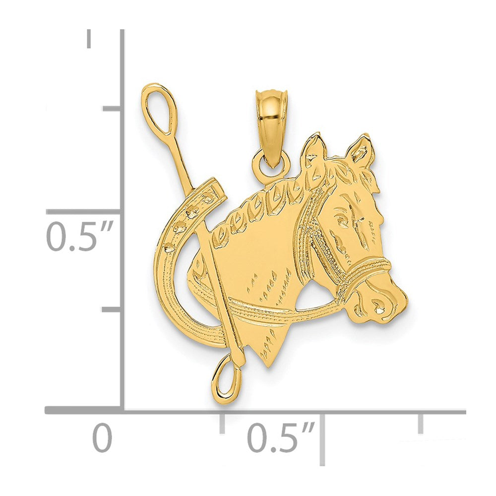 14K Yellow Gold Textured Horse Head And Shoe Charm