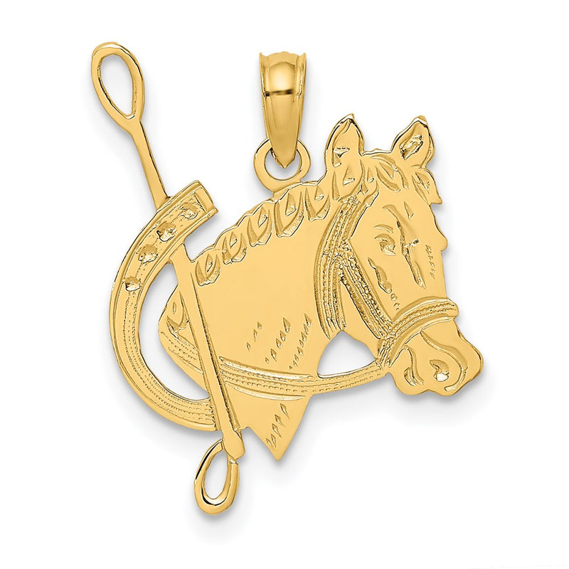 14K Yellow Gold Textured Horse Head And Shoe Charm