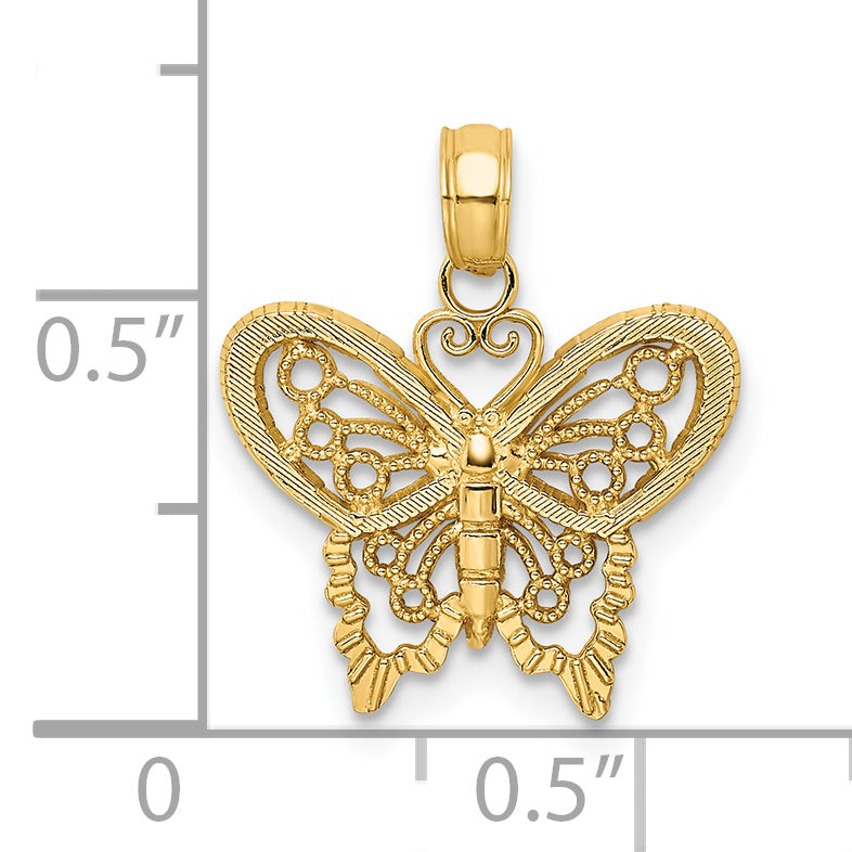 14K Yellow Gold Polished And Textured Filigree Butterfly Charm