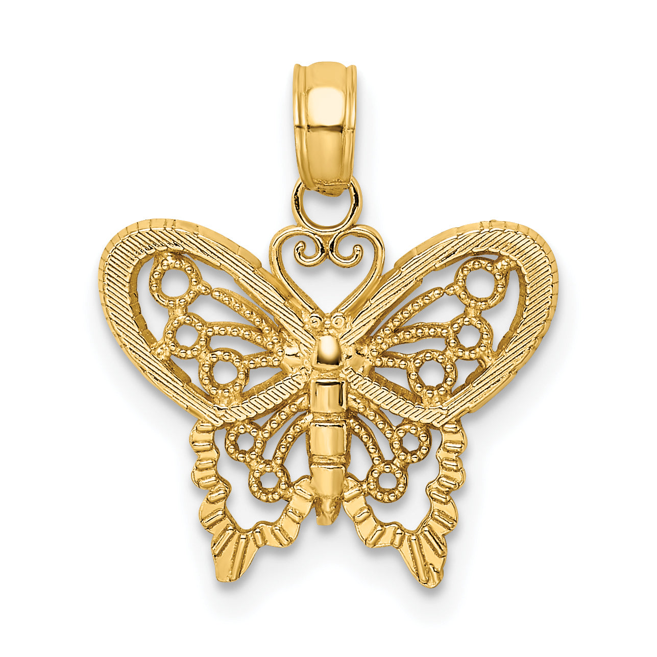 14K Yellow Gold Polished And Textured Filigree Butterfly Charm