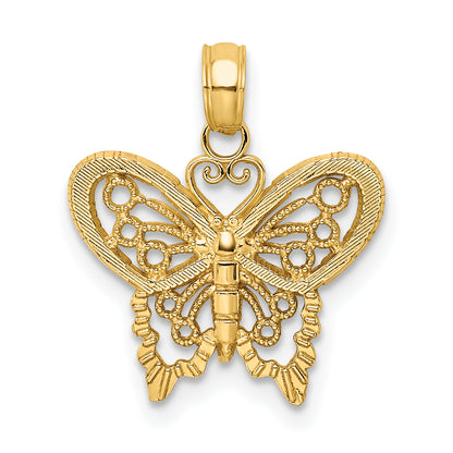 14K Yellow Gold Polished And Textured Filigree Butterfly Charm