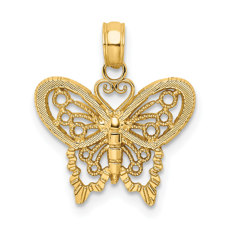 14K Yellow Gold Polished And Textured Filigree Butterfly Charm