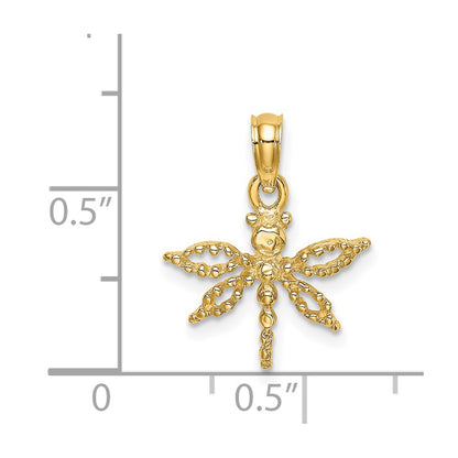 14K Yellow Gold 2-D Mini Dragonfly W/Cut-Out Wings Charm