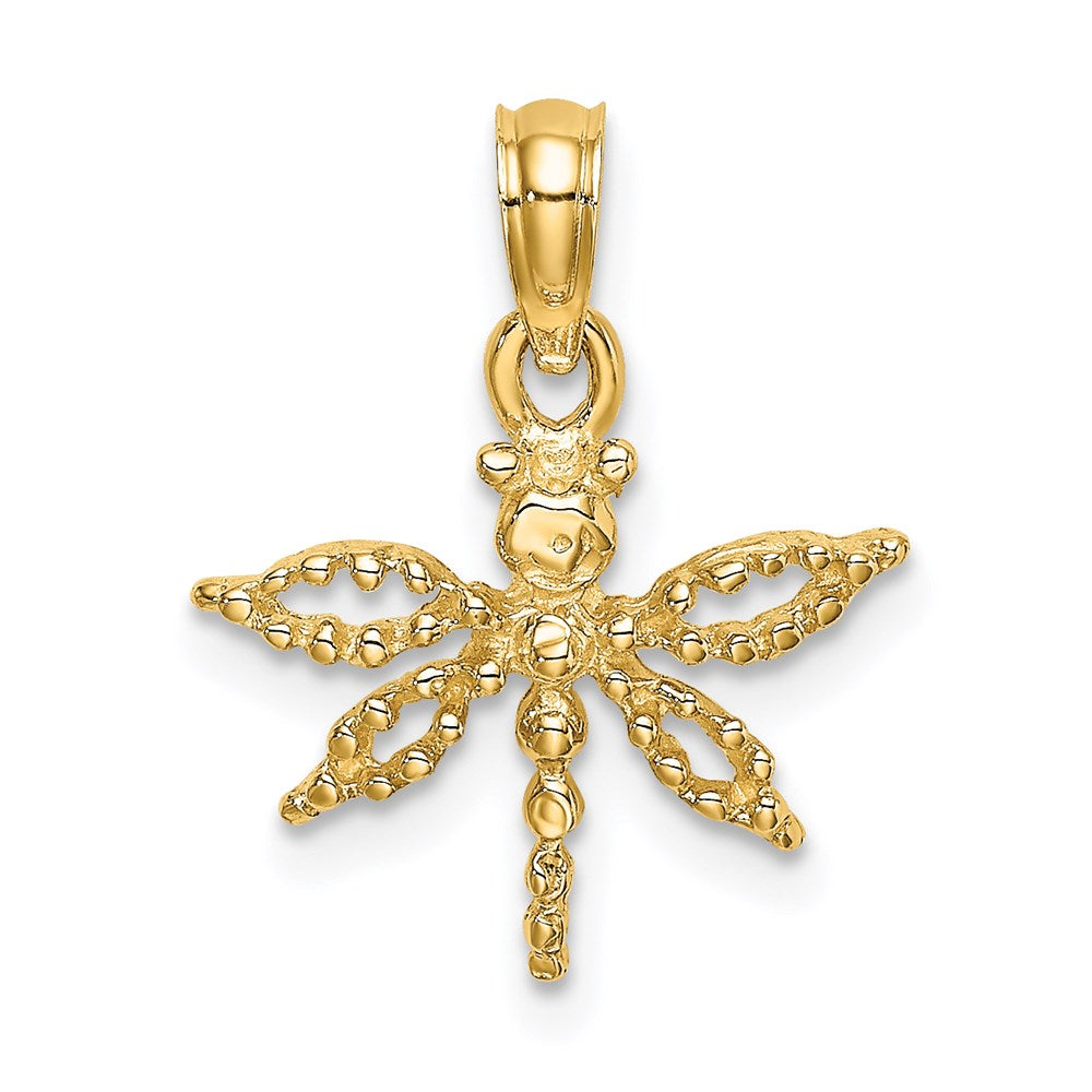 14K Yellow Gold 2-D Mini Dragonfly W/Cut-Out Wings Charm