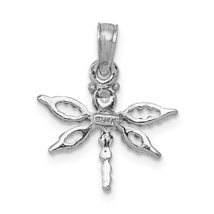14K White Gold 2-D Mini Dragonfly W/Cut-Out Wings Charm