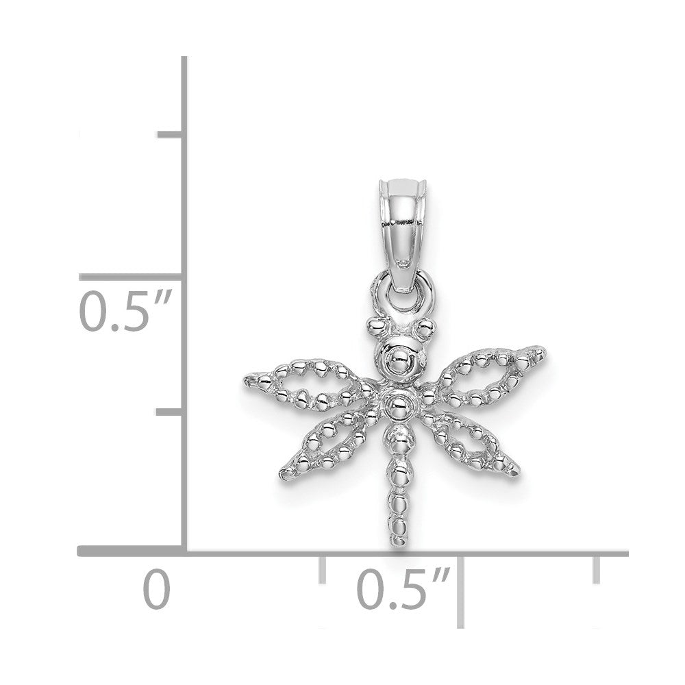14K White Gold 2-D Mini Dragonfly W/Cut-Out Wings Charm