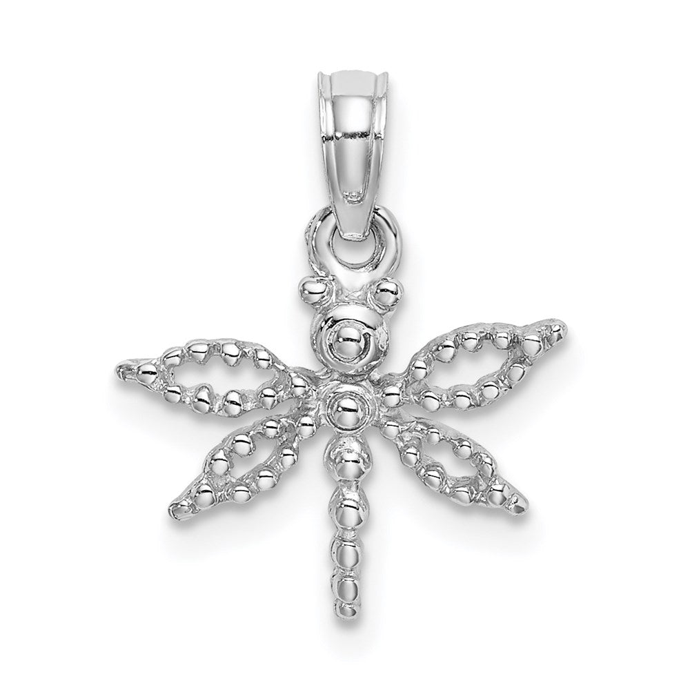 14K White Gold 2-D Mini Dragonfly W/Cut-Out Wings Charm