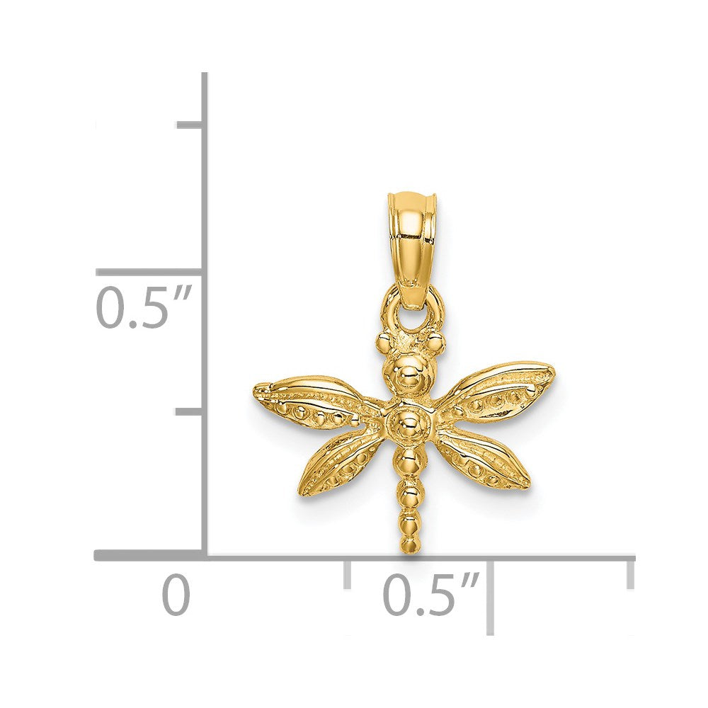 14K Yellow Gold 2-D Mini Dragonfly W/Solid Wings Charm