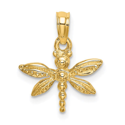 14K Yellow Gold 2-D Mini Dragonfly W/Solid Wings Charm