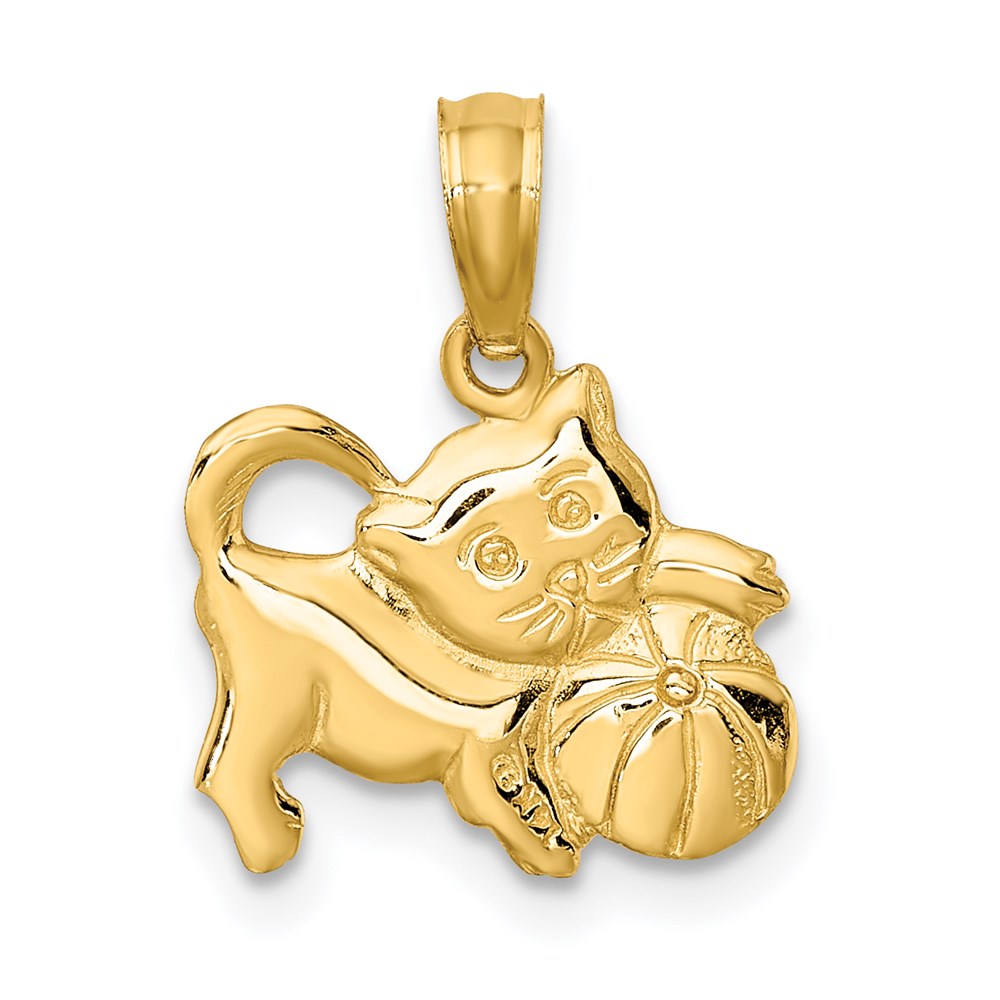 14K Yellow Gold 3-D Polished Kitten Charm