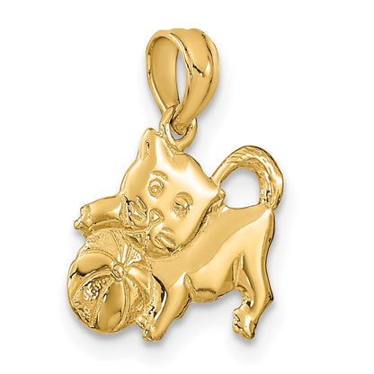 14K Yellow Gold 3-D Polished Kitten Charm
