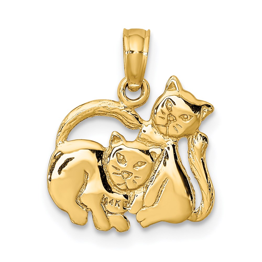 14K Yellow Gold 3-D Polished Two Kittens Charm