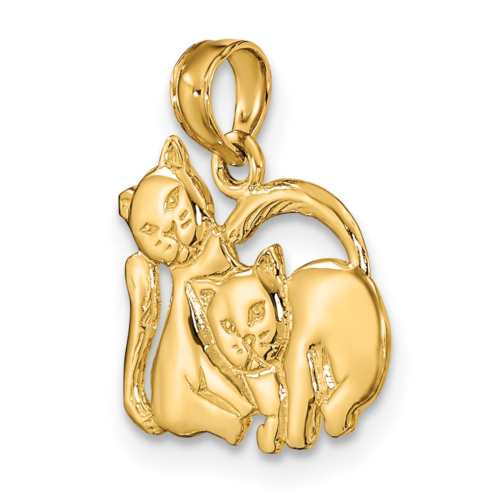 14K Yellow Gold 3-D Polished Two Kittens Charm