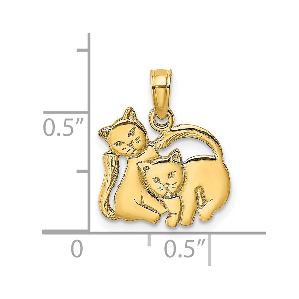 14K Yellow Gold 3-D Polished Two Kittens Charm