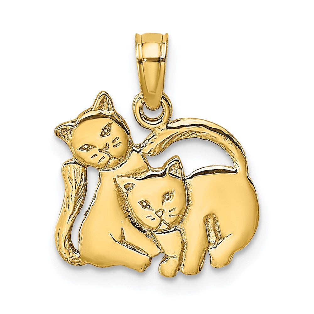 14K Yellow Gold 3-D Polished Two Kittens Charm