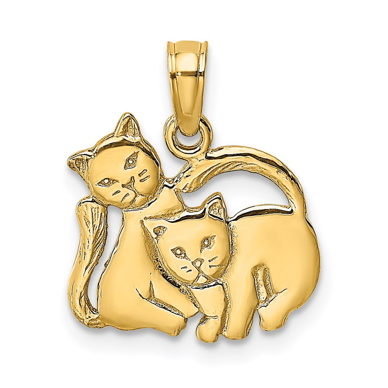 14K Yellow Gold 3-D Polished Two Kittens Charm
