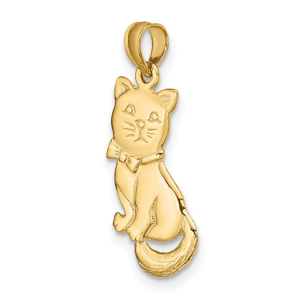 14K Yellow Gold 3-D Polished And Bow Sitting Cat Charm