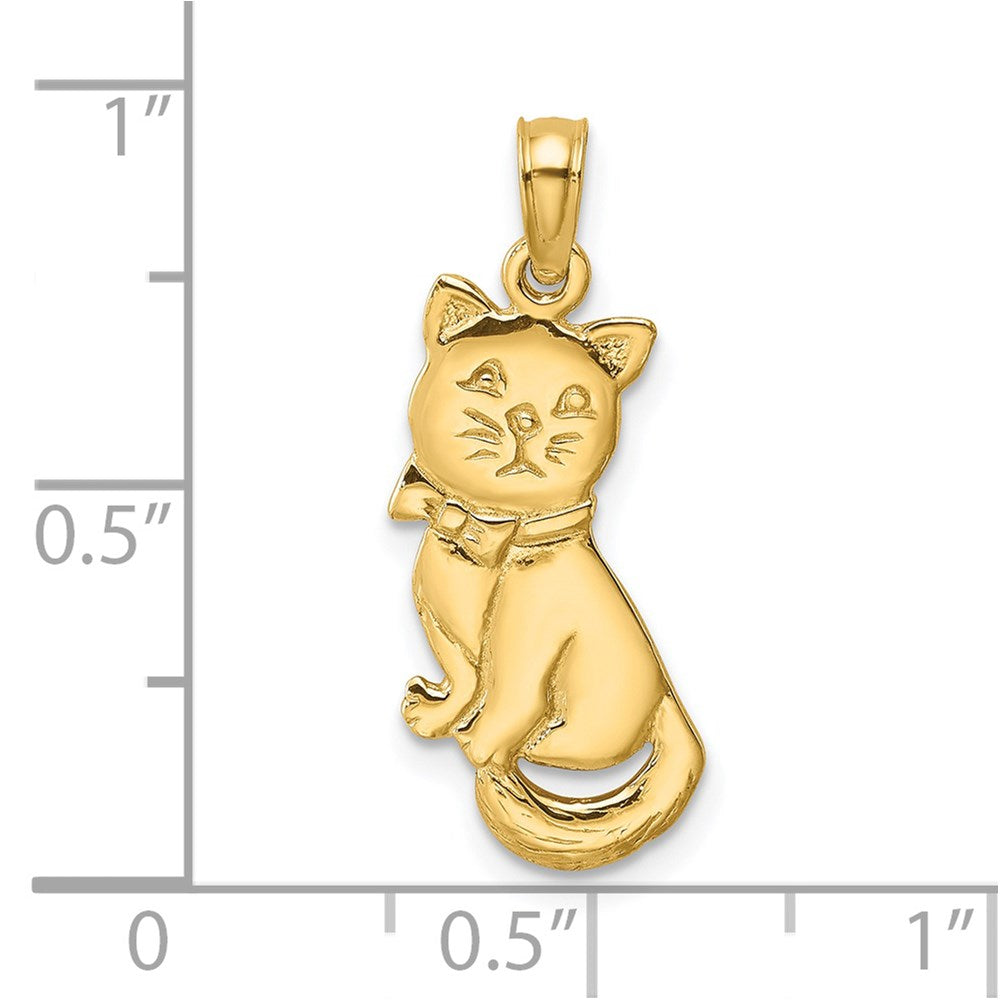 14K Yellow Gold 3-D Polished And Bow Sitting Cat Charm