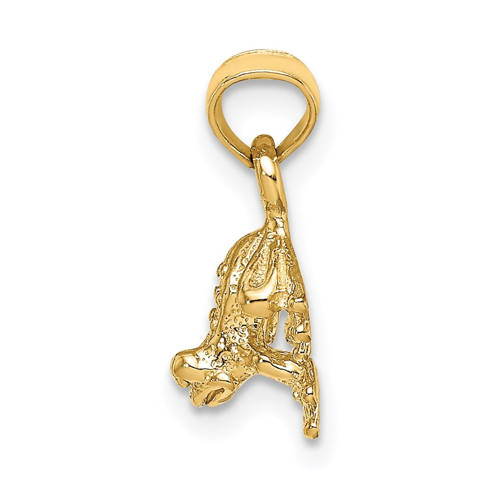 14K Yellow Gold 3-D Textured Mini Frog Facing Down Charm