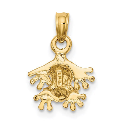 14K Yellow Gold 3-D Textured Mini Frog Facing Down Charm