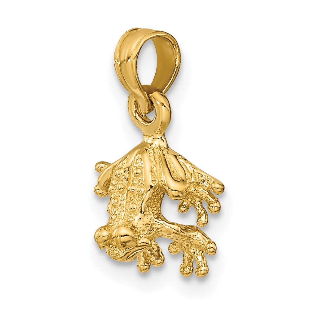 14K Yellow Gold 3-D Textured Mini Frog Facing Down Charm