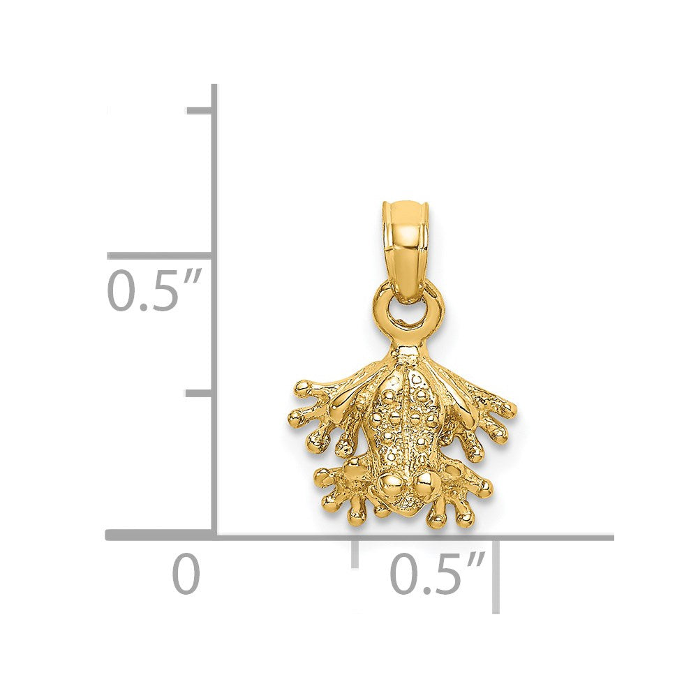 14K Yellow Gold 3-D Textured Mini Frog Facing Down Charm