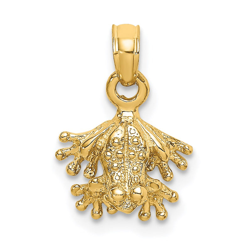 14K Yellow Gold 3-D Textured Mini Frog Facing Down Charm