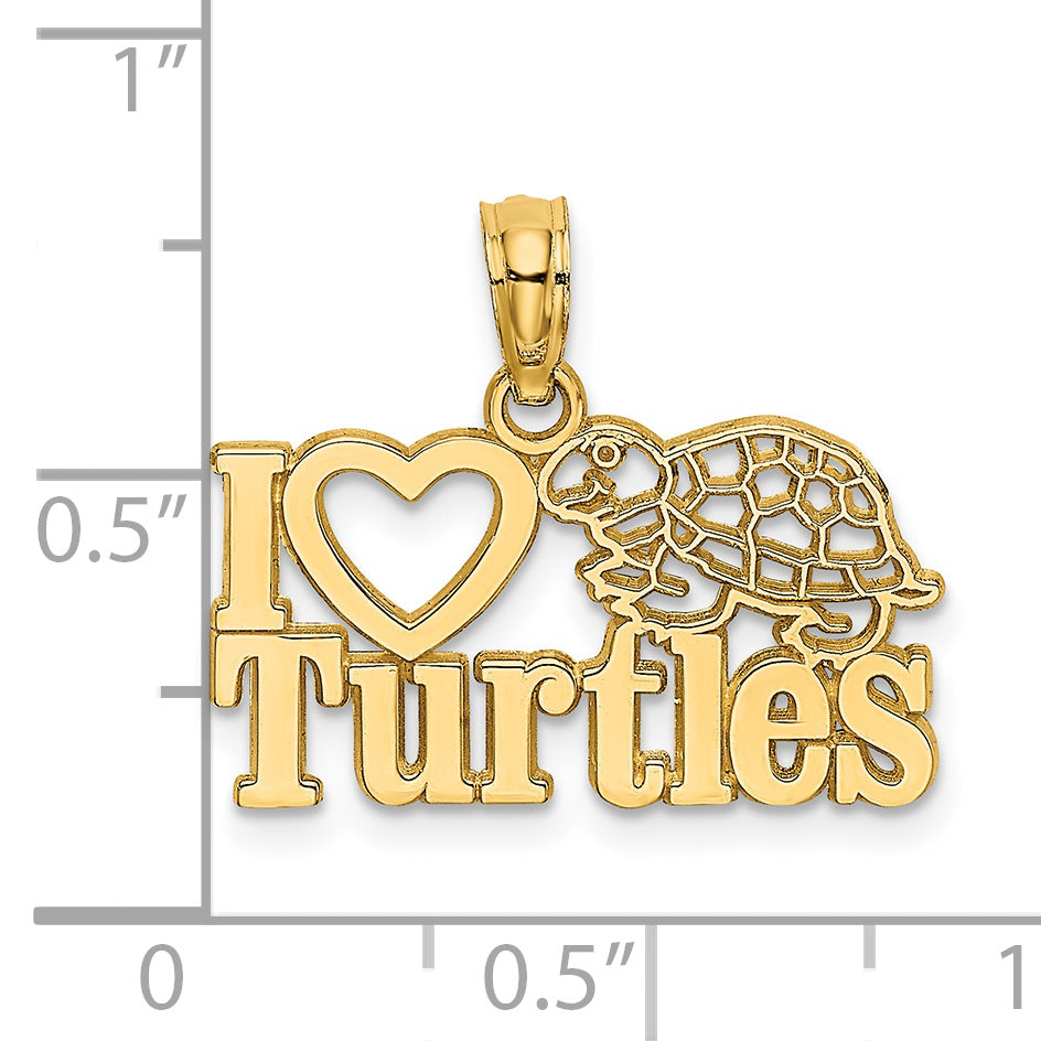 14K Yellow Gold I Heart Turtles Charm