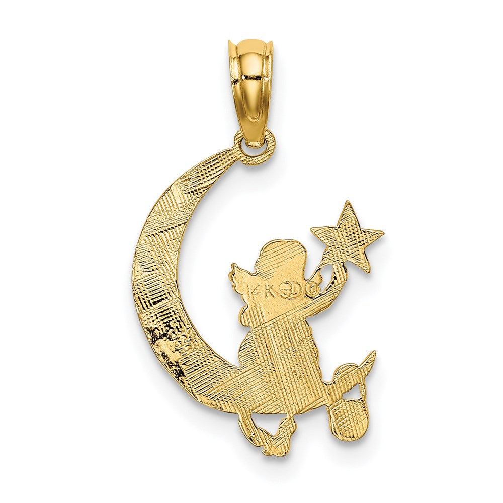 14K Yellow Gold Angel Holding A Star On Half Moon Charm