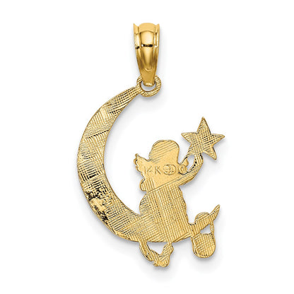 14K Yellow Gold Angel Holding A Star On Half Moon Charm