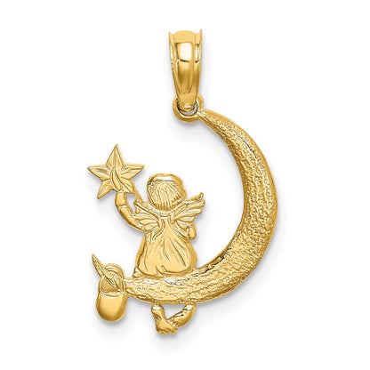 14K Yellow Gold Angel Holding A Star On Half Moon Charm