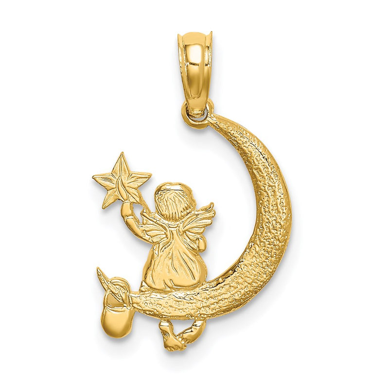 14K Yellow Gold Angel Holding A Star On Half Moon Charm