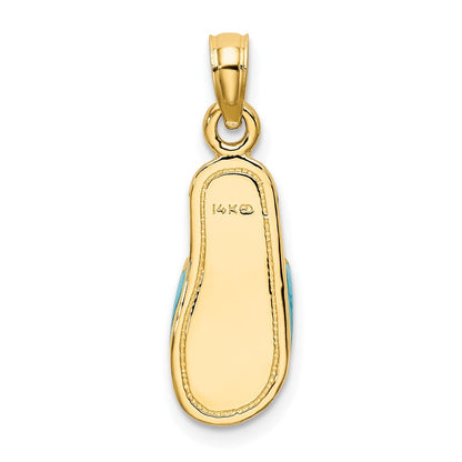 14k Yellow Gold  3D W/ Aqua Enamel Summer Slipper Charm