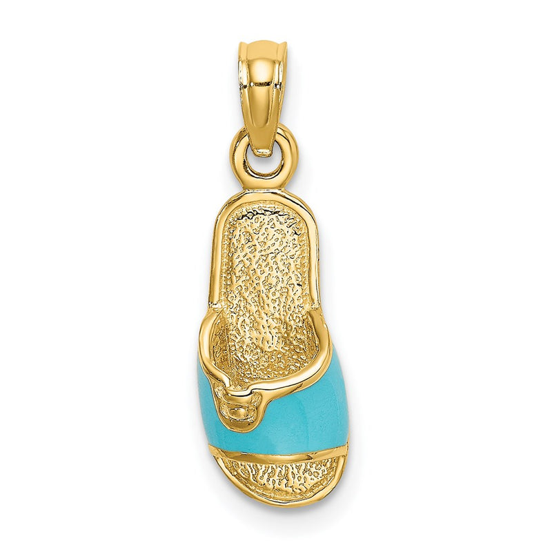 14k Yellow Gold  3D W/ Aqua Enamel Summer Slipper Charm