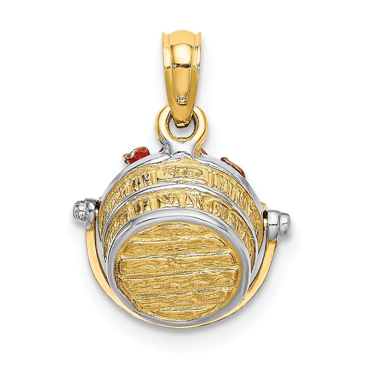 14K Yellow & Rhodium W/ White 3-D Enamel Apple Basket