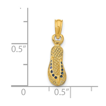 14K Yellow Gold 3D W/ Blue Enamel Single Flip-Flop Charm