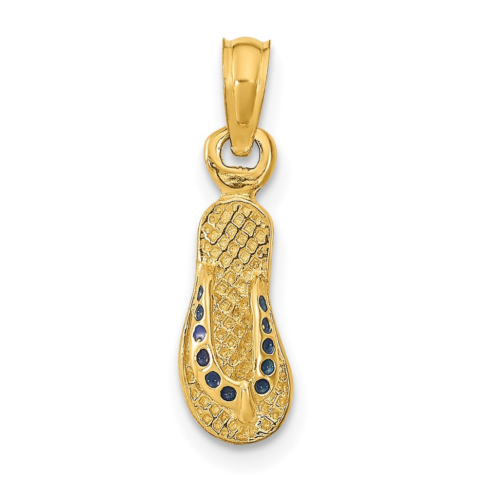 14K Yellow Gold 3D W/ Blue Enamel Single Flip-Flop Charm