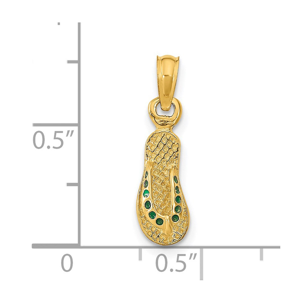 14K Yellow Gold 3D W/ Green Enamel Single Flip-Flop Pendant