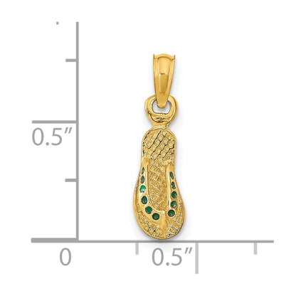 14K Yellow Gold 3D W/ Green Enamel Single Flip-Flop Pendant