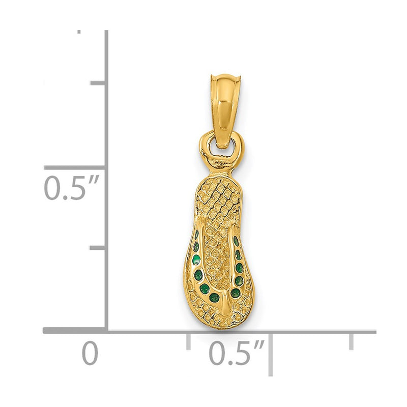 14K Yellow Gold 3D W/ Green Enamel Single Flip-Flop Pendant
