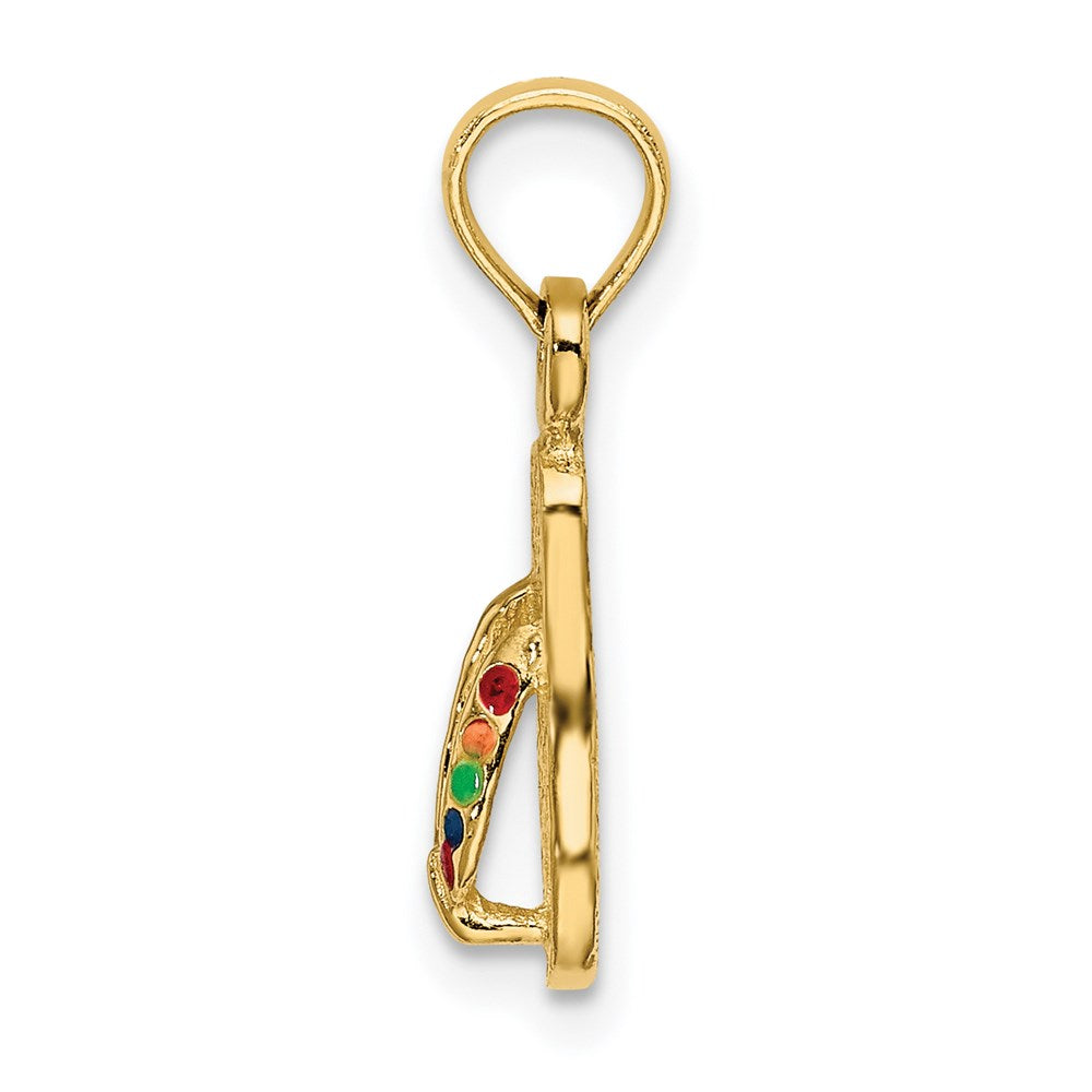 14K Yellow Gold 3D W/ Multi-Color Enamel Single Flip-Flop Charm